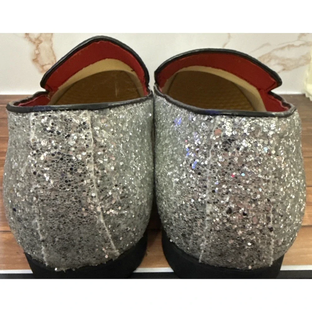 Sparkling Silver Loafers for Men Size 46 Prom Shoes US Size 12.5
